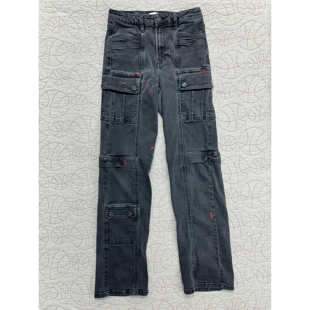 Hidden Los Angeles Cargo Pants Black Straight Leg Utility / Women's 28